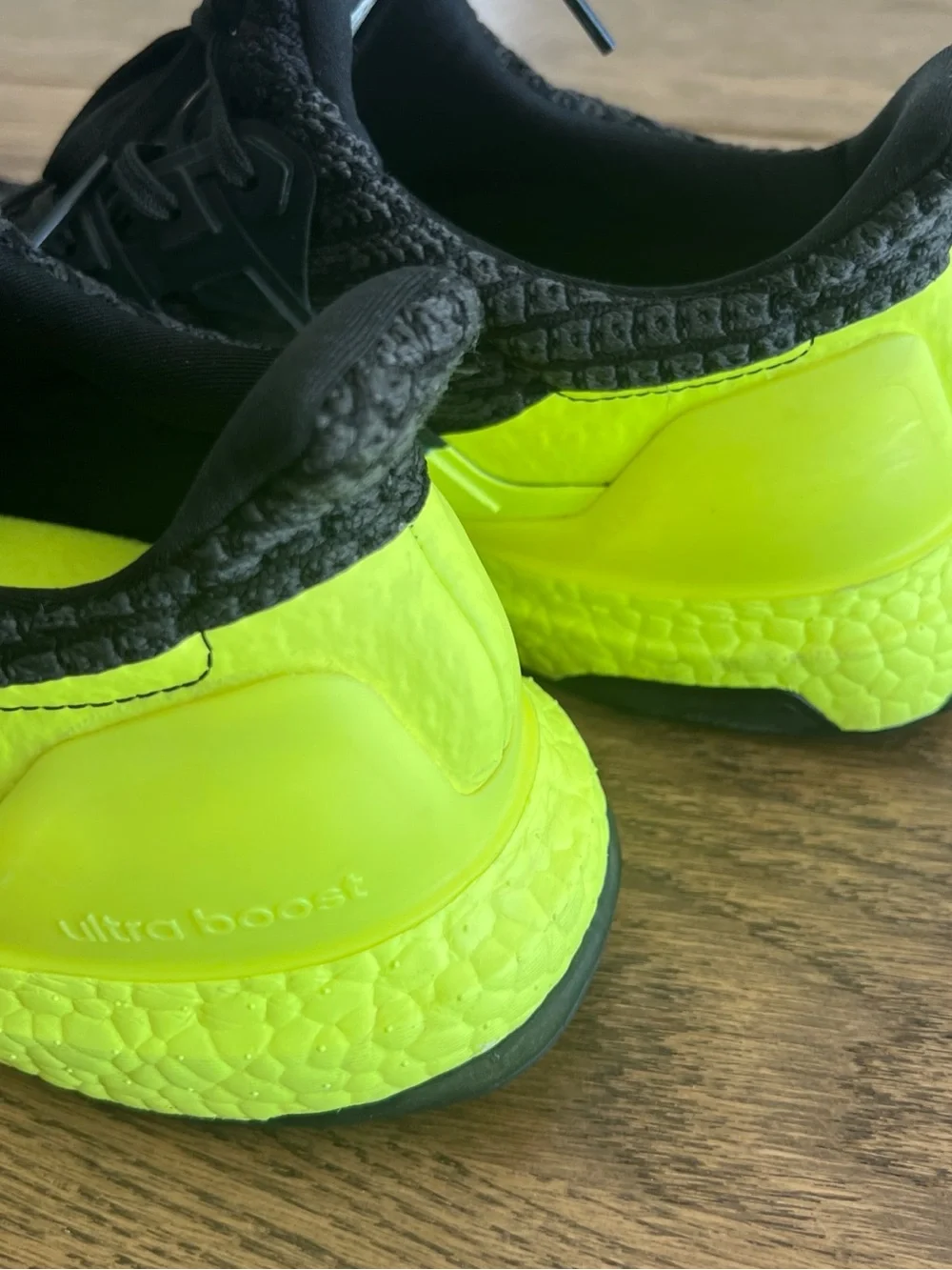 adidas Black Knit Running Shoe with Neon Yellow Midsole